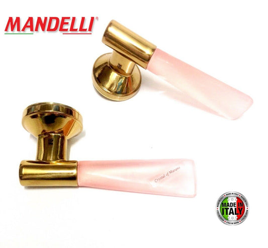 MANIGLIA PER PORTA MANDELLI serie ALEA 3001 ORO + VETRO ROSA design Paolo Nava