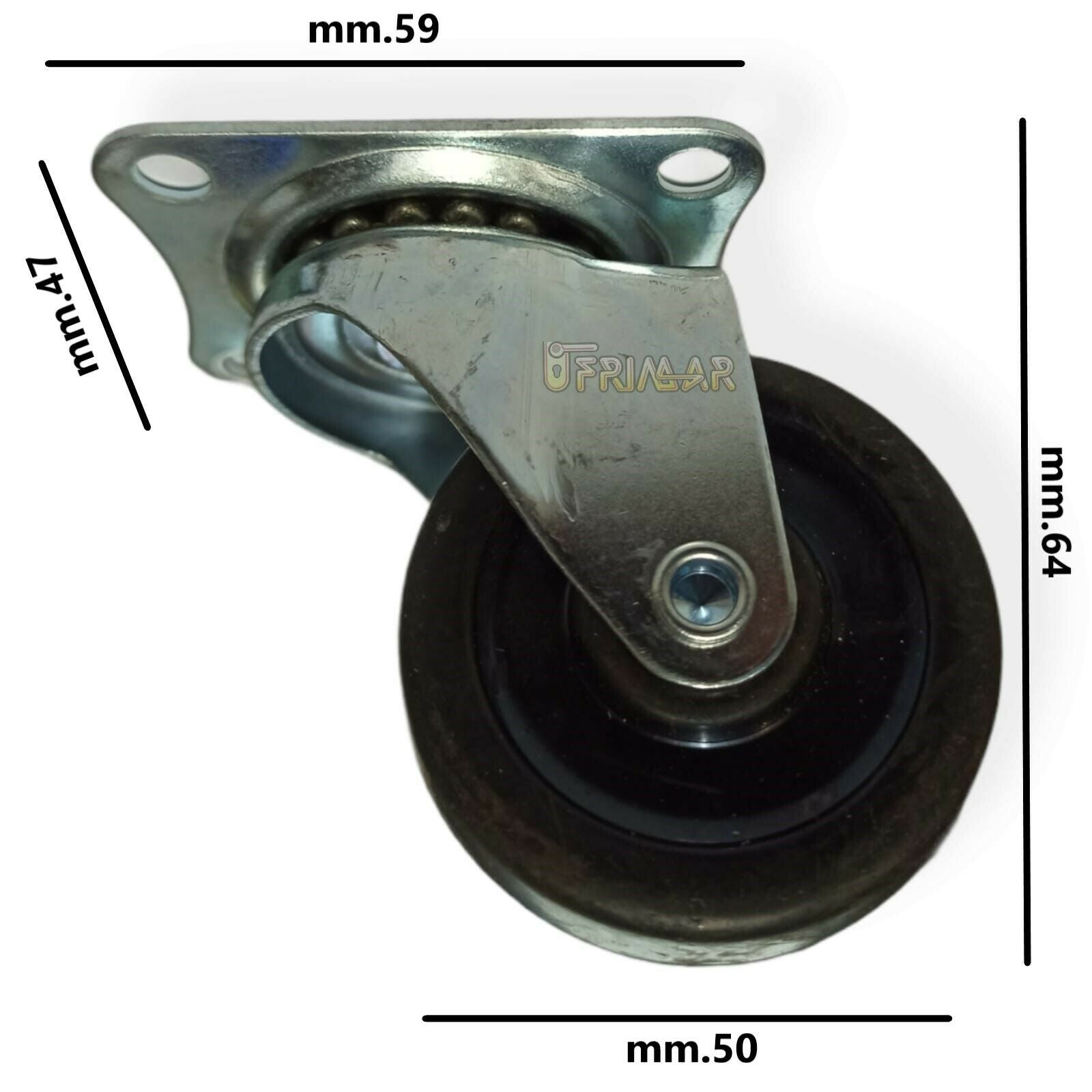 Ruote per mobili D.50 Altezza mm.64 ruota in gomma con piastra girevol –  Ferramenta Frisardi