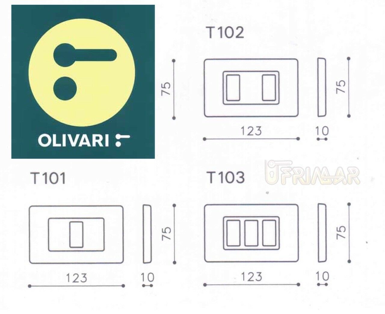 Coprinterruttore Olivari T103 Danubio Ottone Lucido 3 Tasti "Magic" Bticino