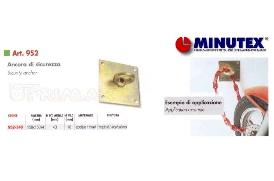 Piastra con anello per ancoraggio base mm.150x150 DIAM. interno Anello mm.40