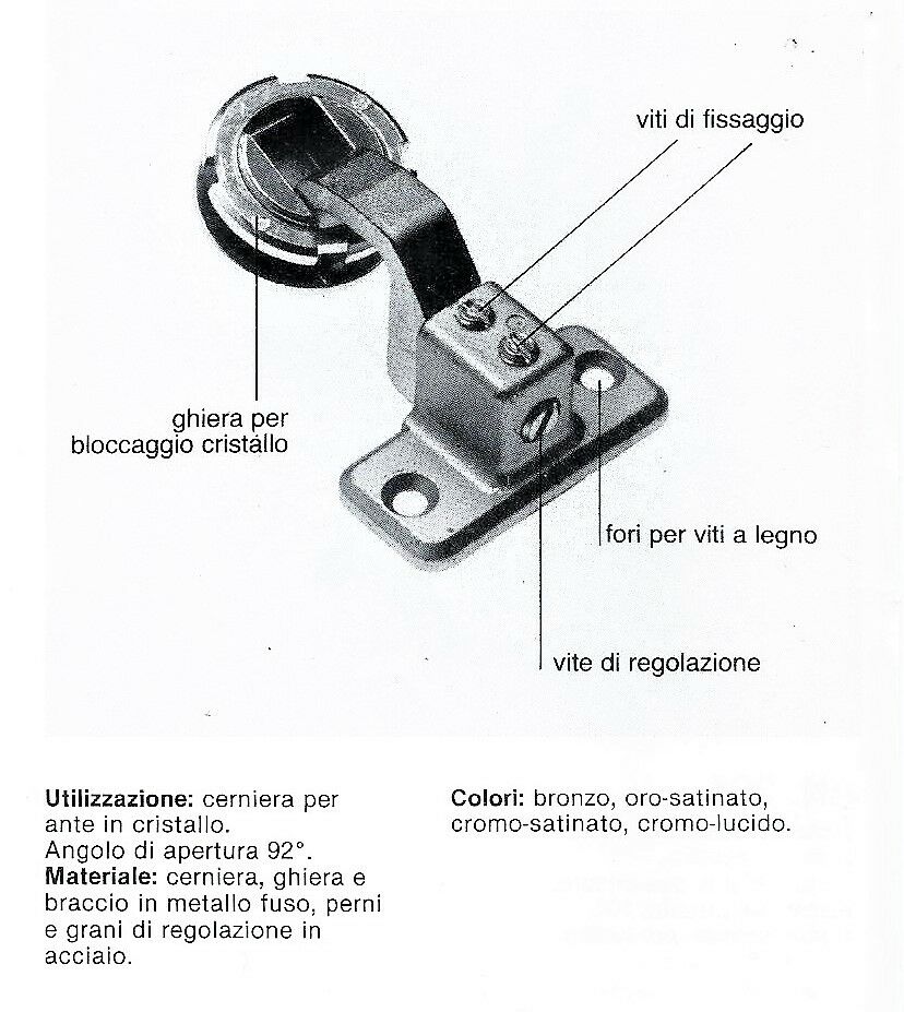 CERNIERA PER VETRO CONFALONIERI UCG 304 BATTUTA INTERNA FORO D.mm.22 ORO SAT.