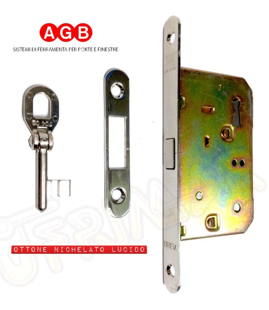 SERRATURA AGB SCIVOLA A GANCIO 01772.50 OTTONE NICHELATO CHIUSURA A CHIAVE INFIL