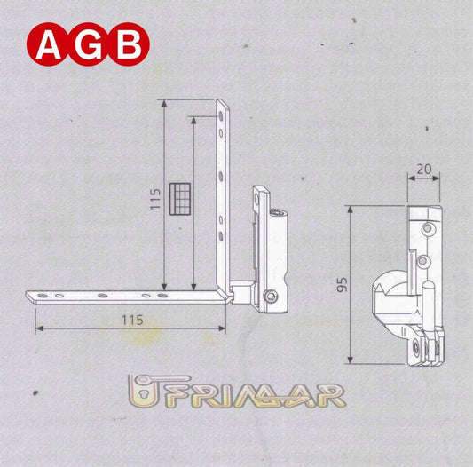 Cerniera Angolare Sinistra AGB cod. A400400102 Ricambio finestra anta ribalta SX