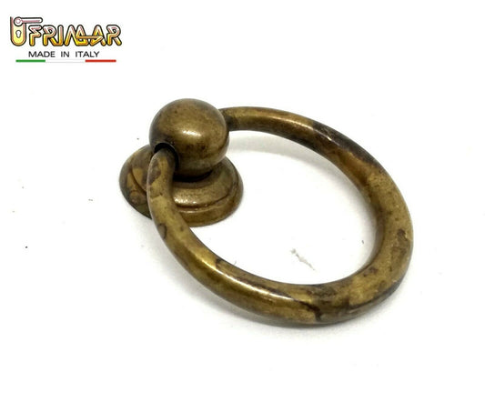 MANIGLIA CLASSICA PER MOBILI ANTICHI AD ANELLO D.33 OTTONE ANTICO UTENSIL LEGNO